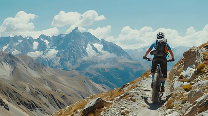 Fototapeta premium Nature's Playground: A Photo of Cycling for Recreation and Health on Rugged Terrain