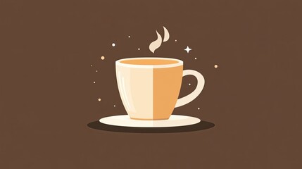 Obraz premium Drinking coffee minimalist flat design solid brown background cozy vibe