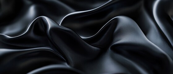 Obraz premium Black silk fabric texture smooth folds and waves luxurious draping soft shadows hyper-realistic detail elegant visual effect