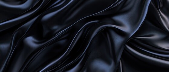 Obraz premium Black silk fabric texture smooth folds and waves luxurious draping soft shadows hyper-realistic detail elegant visual effect