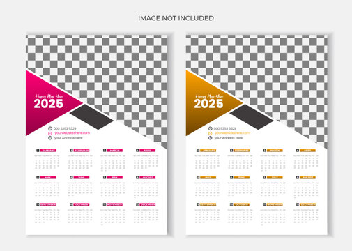 Wall calender template for 2025
