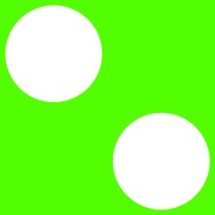 Green background with large white circles and a bold contrasting design