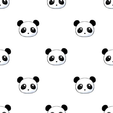 Fototapeta Medium panda face pattern with black and white design on white background  