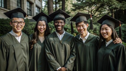 Obraz premium happy graduates five college graduates standing