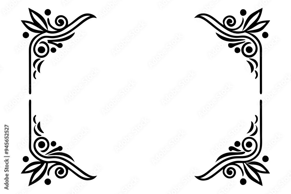 Fototapete modern vector corner pattern border frames - black silhouette line art design for logos .