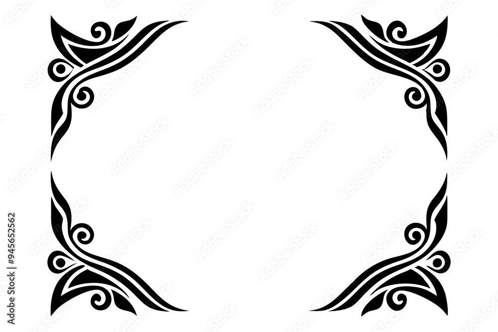 Fototapete modern vector corner pattern border frames - black silhouette line art design for logos .
