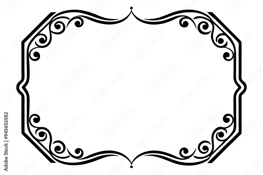 Fototapete modern vector corner pattern border frames - black silhouette line art design for logos .