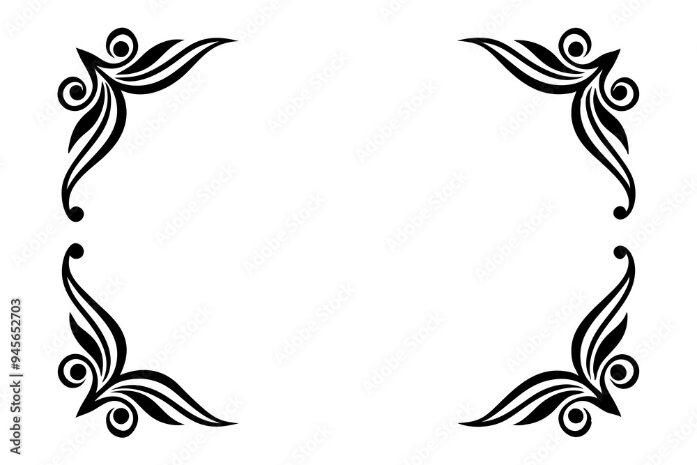 Fototapete modern vector corner pattern border frames - black silhouette line art design for logos .