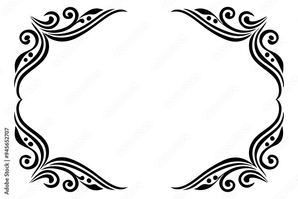 Fototapete modern vector corner pattern border frames - black silhouette line art design for logos .