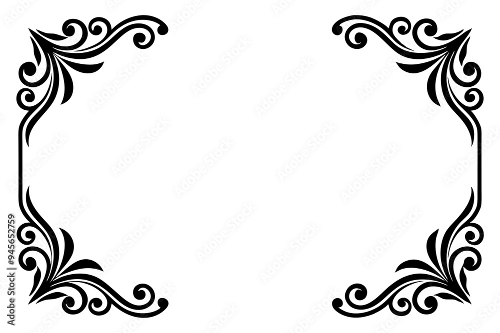 Fototapete modern vector corner pattern border frames - black silhouette line art design for logos .