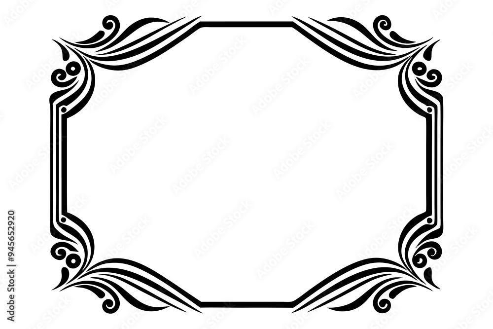 Fototapete modern vector corner pattern border frames - black silhouette line art design for logos .
