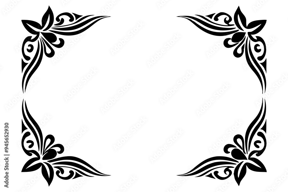 Fototapete modern vector corner pattern border frames - black silhouette line art design for logos .