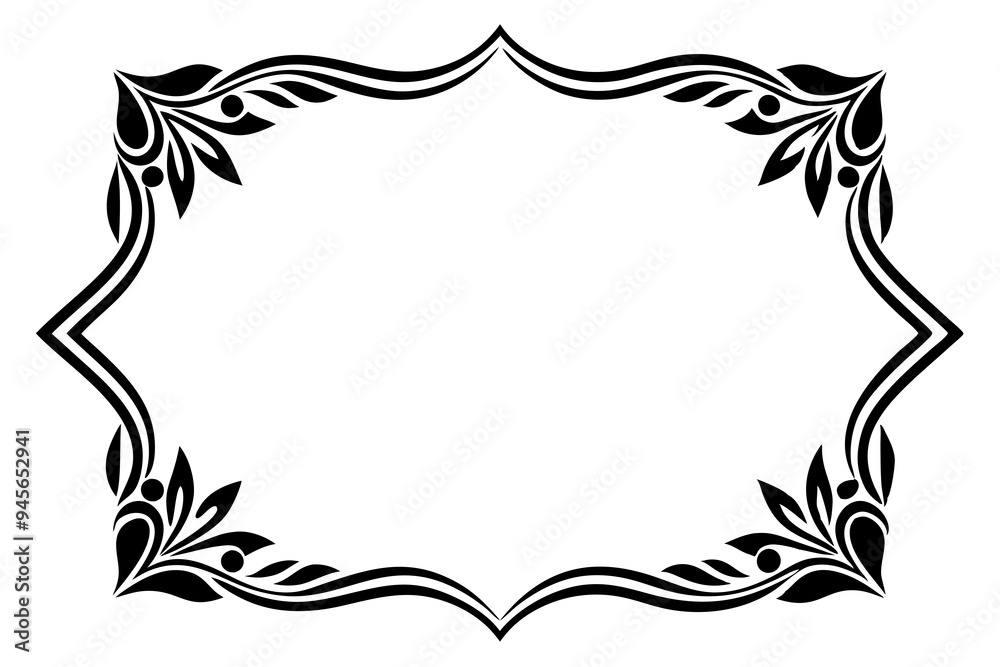 Fototapete modern vector corner pattern border frames - black silhouette line art design for logos .