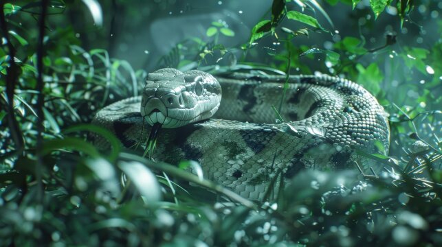 Python on the green grassy ground