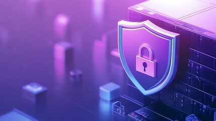 Cybersecurity concept with shield and padlock on digital background representing data protection, privacy, and online security.