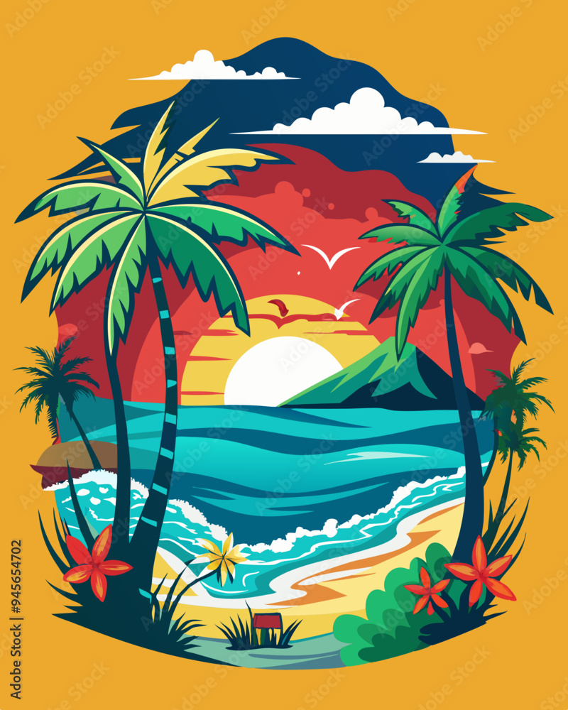 Canvas Prints beach tree t-shirt design vector illustration  