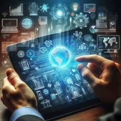 IT information technology concept on touchscreen, computer systems
