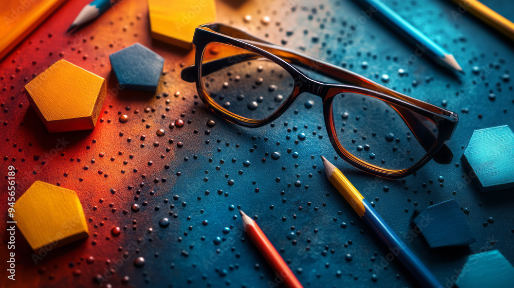 Aufkleber abstract education with sleek tools and geometric shapes in a vibrant design,