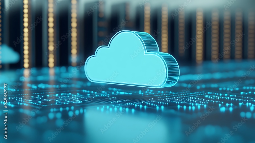 Poster digital cloud symbol on a circuit board representing cloud computing and data storage technology in 