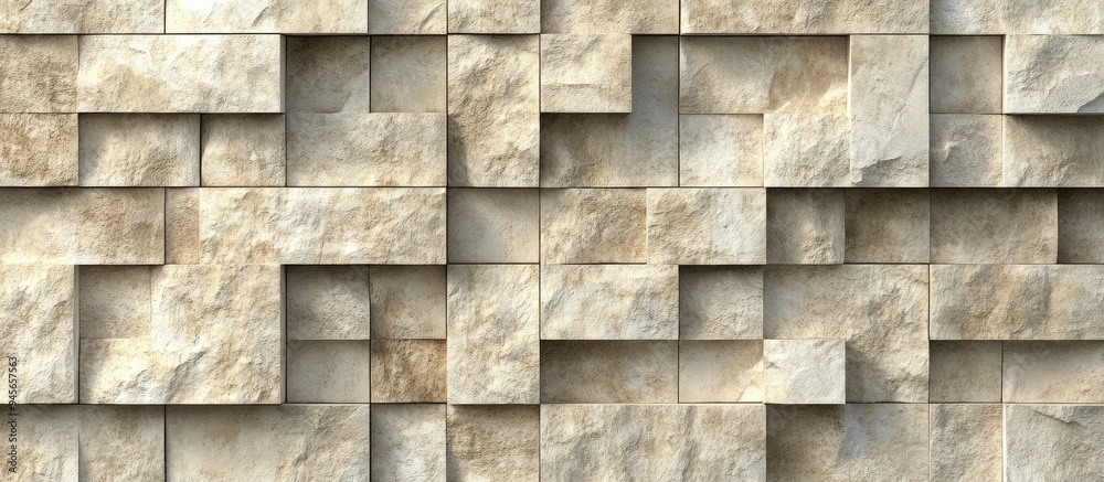 Poster beige stone wall segments stone panels suitable for product display background 3d rendering