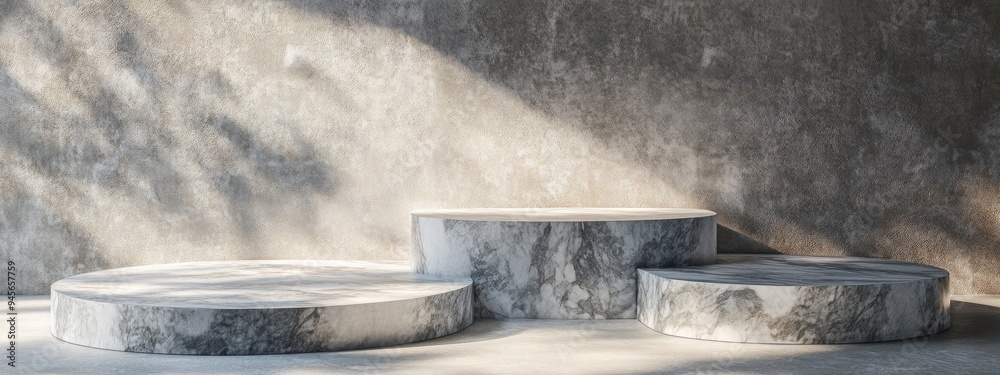 Poster Marble stone showcase featuring platforms for product advertising and presentations 3D rendering of a marble podium stage