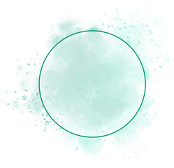 green watercolor abstract on transparent background with bubbles. turquoise splash with pollen for decorating design logo, card. Hand painted abstract.