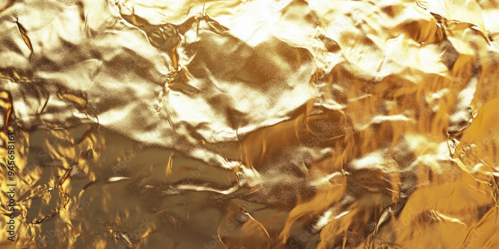 Aufkleber gold foil backdrop with light reflections textured surface in golden hues 3d rendering opulent shiny