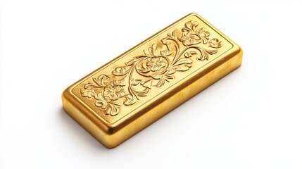 Fototapeta premium A solid gold bar intricately designed with ornate floral engravings. The detailed pattern adds an artistic elegance, highlighting the luxury and craftsmanship of the piece.