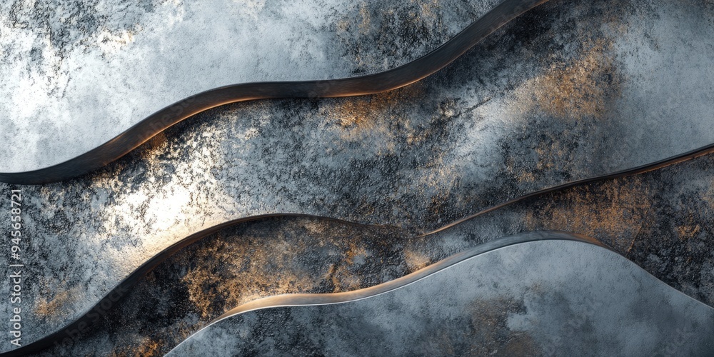 Poster Elegant abstract background featuring metallic elements alongside textures resembling stone marble and granite 3D illustration and rendering
