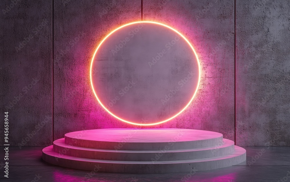 Poster minimalistic mock up podium featuring concrete and rose gold materials designed for product presenta