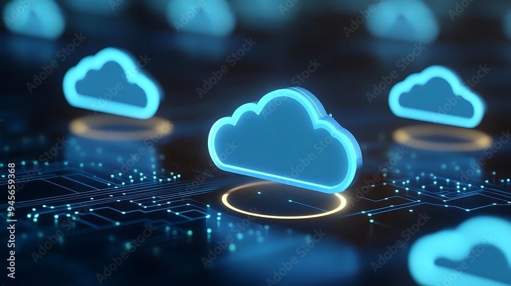 Poster digital representation of cloud computing, showing modern technology and data storage concept with i