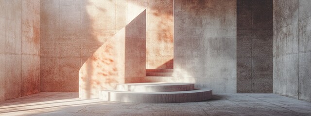 Abstract background featuring a podium and wall created through 3D illustration and rendering techniques