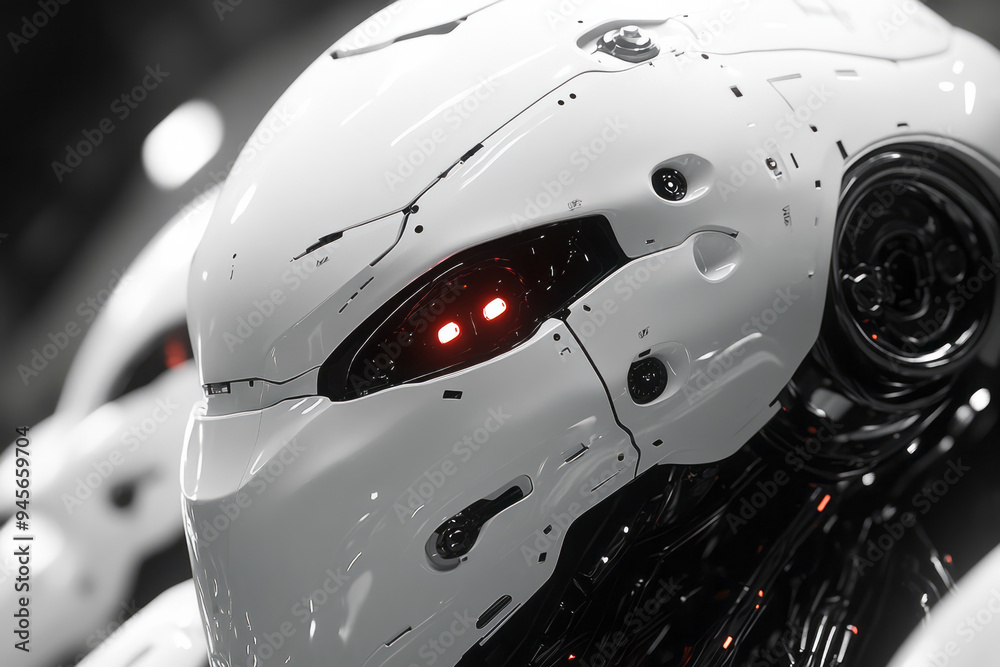 Poster abstract robotics with sleek, geometric robots and futuristic lines,