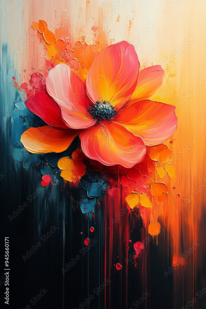 Poster abstract creativity with splashes of color and geometric art tools in a modern layout,
