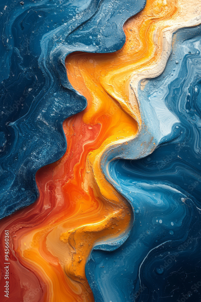 Poster Abstract global warming with melting ice and swirling heat waves in vivid colors,