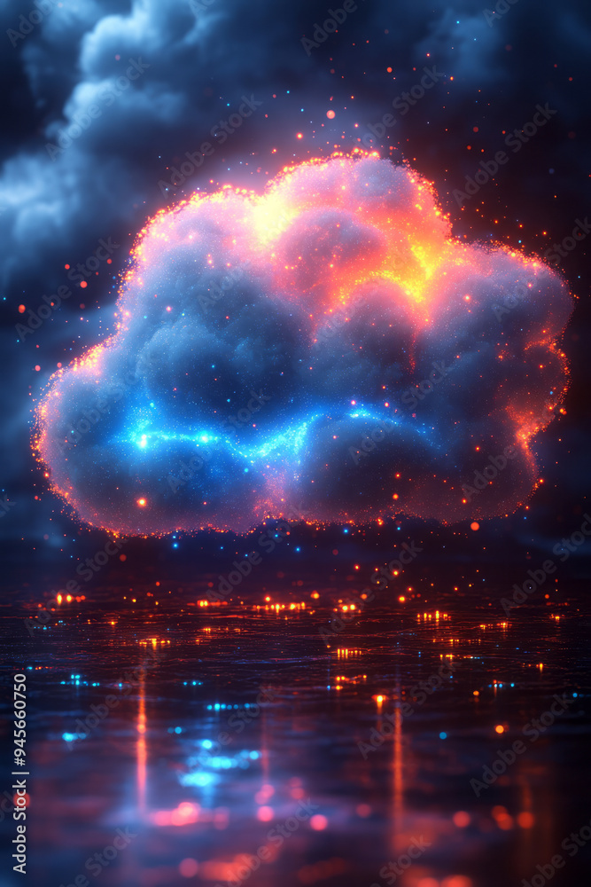 Leinwandbilder Abstract cloud computing with digital clouds and data streams in a futuristic style,
