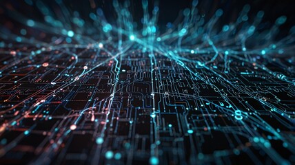 A high-tech representation of intricate digital circuits and data streams in a futuristic abstract design, perfect for illustrating advanced technology concepts.