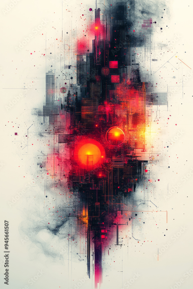 Leinwandbilder Abstract data flow with colorful lines and digital elements in a clean design,