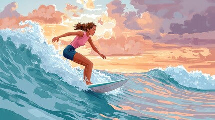 Embracing the Waves: Gen Z Woman Learning to Surf with Digital Detox Joy in Gentle Waters