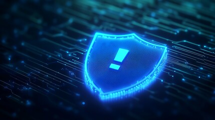 Digital security shield glowing on a dark tech background, symbolizing cybersecurity, data protection, and system defense.
