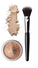 close up of a powder and make up brush on white background