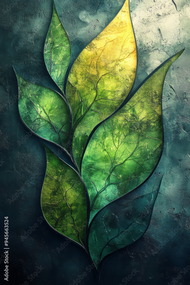 Poster abstract representation of renewable energy sources blending with natural elements,