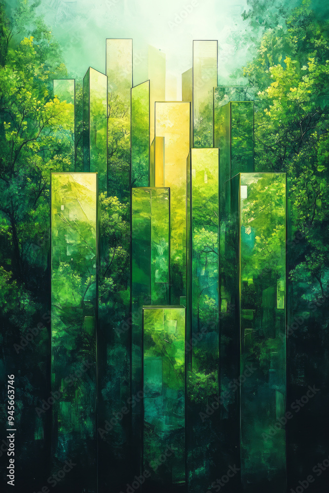 Aufkleber abstract representation of renewable energy sources blending with natural elements,