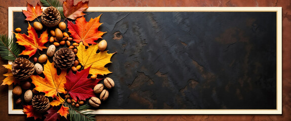 Autumn composition creating copy space on dark background