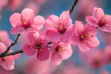 Obraz premium Pink Blossoms Blooming on a Branch