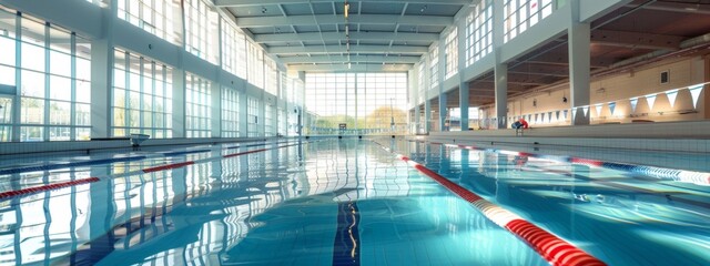 Obraz premium A swimming pool with a red and white stripe