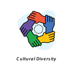 Vector Icon Cultural Diversity . A vibrant icon representing cultural diversity through interconnected hands, ideal for social, educational, and corporate applications.
