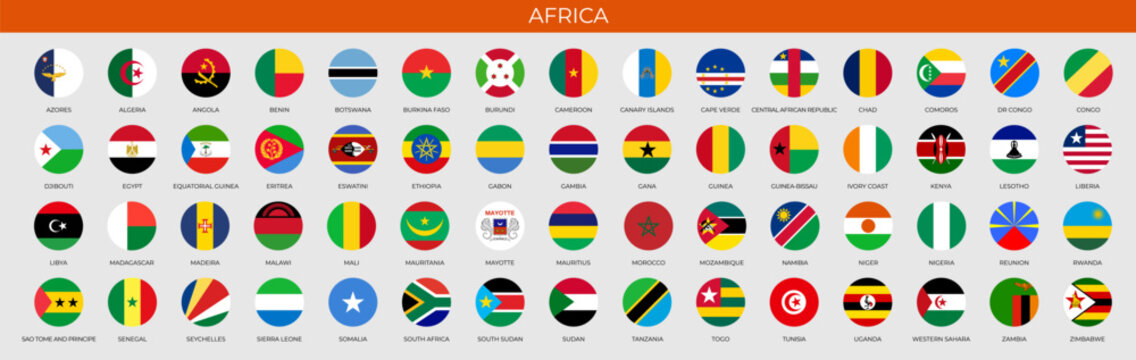 Set of round flags of African countries in alphabetical order. Vector illustration