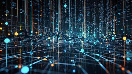 A high-tech representation of intricate digital circuits and data streams in a futuristic abstract design, perfect for illustrating advanced technology concepts.
