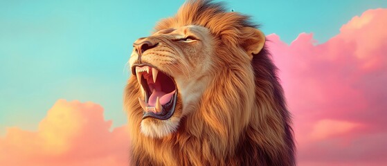 A close-up of a majestic lion mid-roar